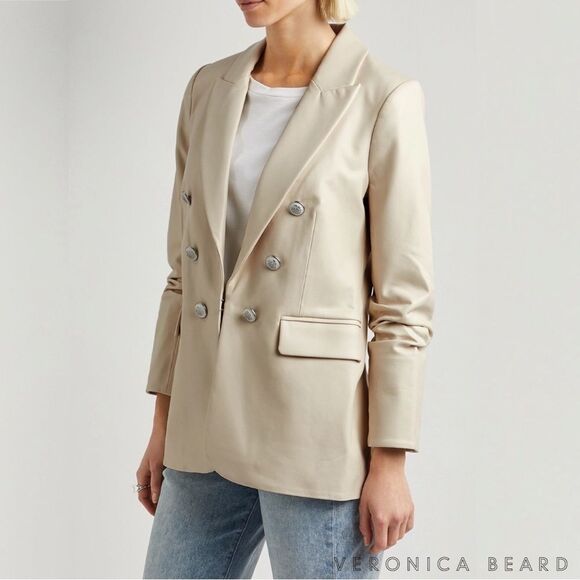 Veronica Beard **NWT** Beacon Dickey Faux Vegan Leather Blazer Jacket in Ecru - Picture 4 of 15